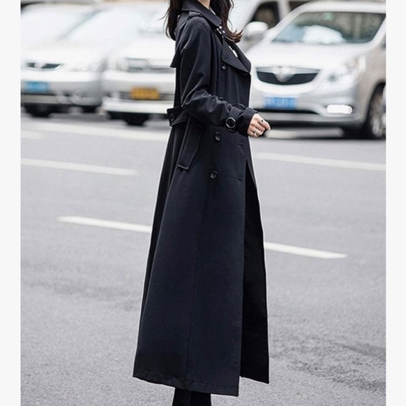 NWT Women's Posh Double Breasted Duster Slim Full Length Maxi Trench Coat - L - Picture 3 of 9